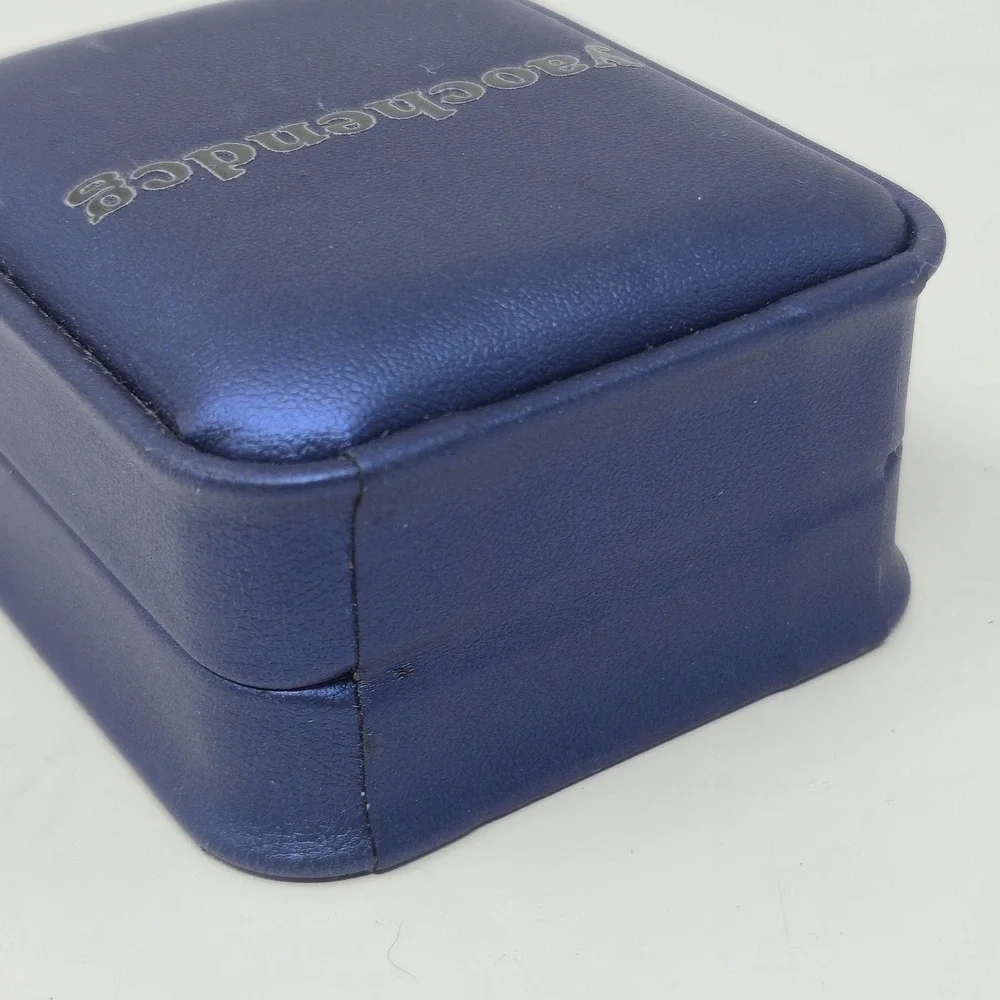 Blue Faux Leather Jewelry Gift Box Gold Crown Latch Ring Pendant Storage EMPTY